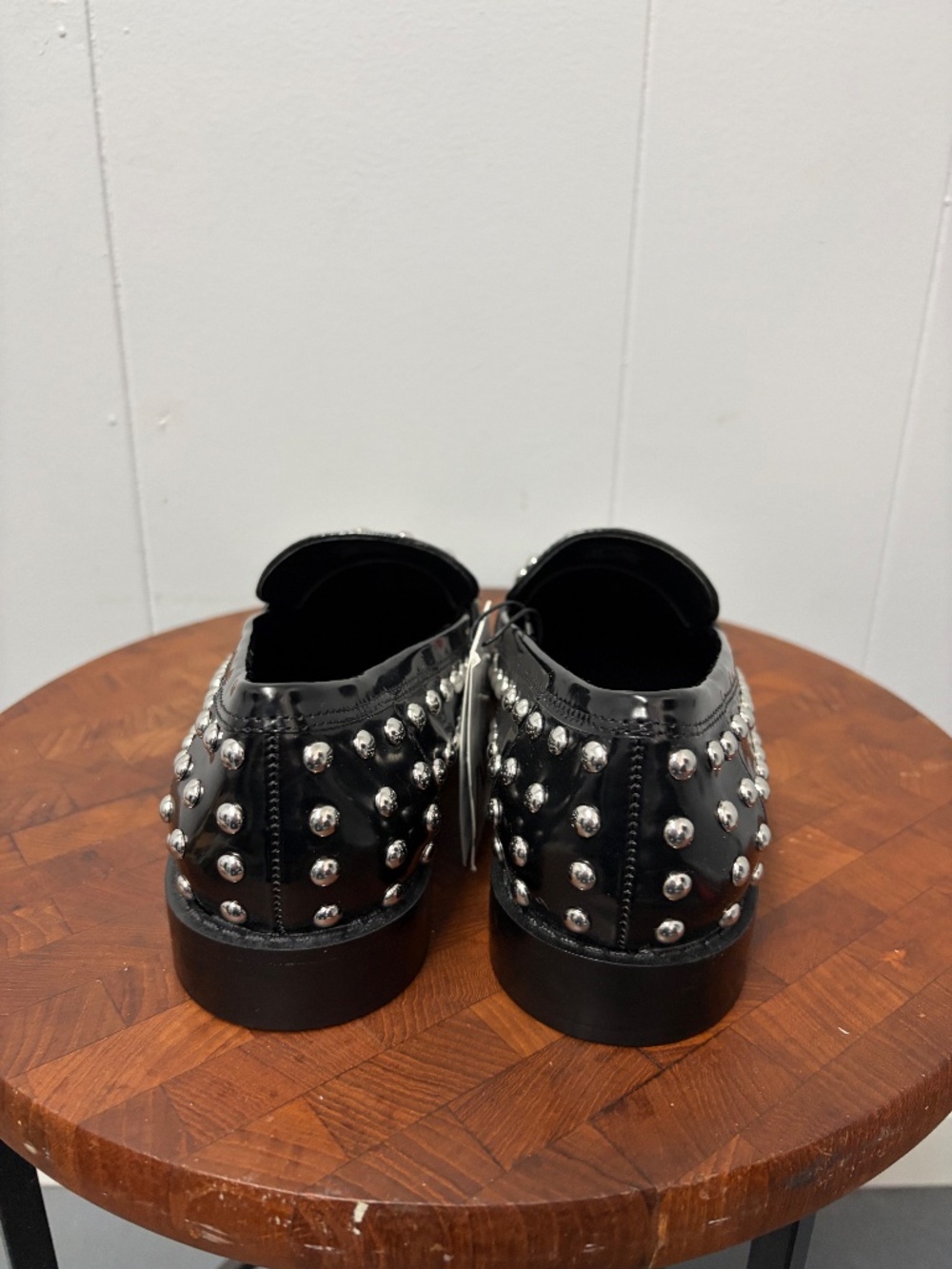 Zara Studded Black Patent Leather with Silver Metal Studs Women's Size 9 - Picture 4 of 8